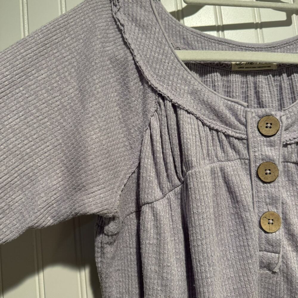 Free People Lavender Must Have Henley Thermal Top Cropped Size Large - Picture 3 of 6